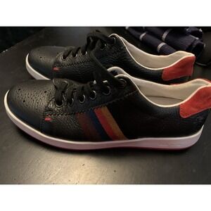 Paul Smith Junior Black Leather Perforated Striped Sneakers 5.5
